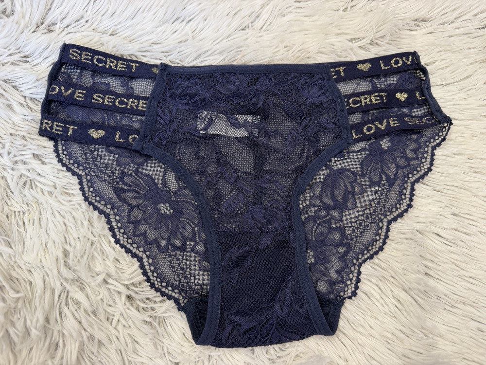 WOMEN'S CHEEKSTER THANGA LACE BLUE PANTIES TRIPLE STRAPY SZ SM LOGO LOVE